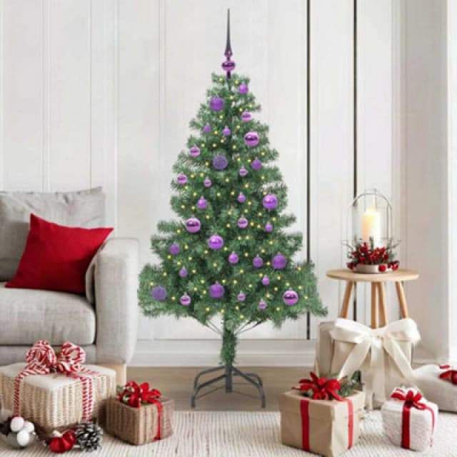 vidaXL Christmas Tree with 150 LEDs, Lilac Balls with Stand Green 150cm PVC, Green 3396373