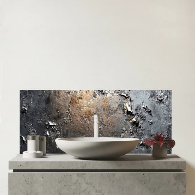 Warren Reed - Designer Grey Gold Textures Glass Bathroom Splashback Grey Unisex