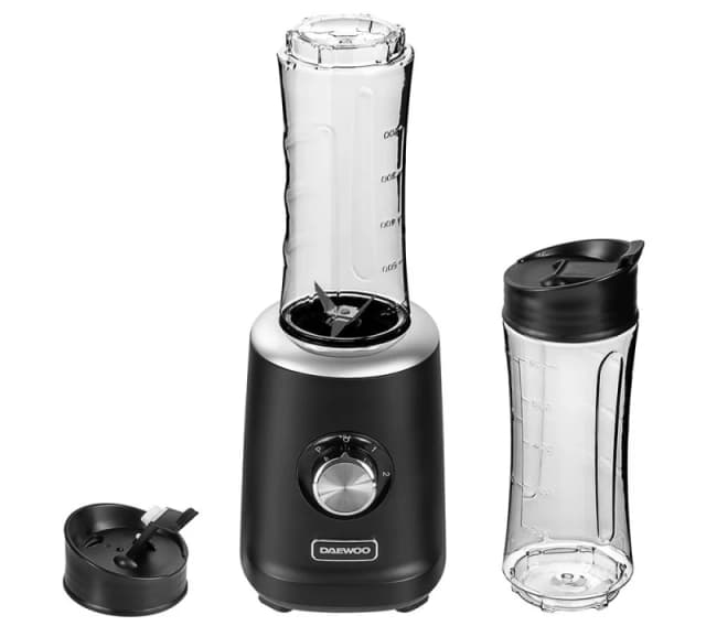Daewoo Daewoo 500W 'VertiBlend' Smoothie Maker Blender with 2 × 600 ml Travel Cups in Black Size: 600ml Black 600ml Unisex 5024996985580