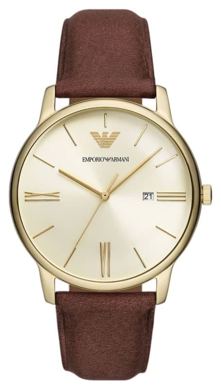 Emporio Armani Three-Hand Date Brown Leather Mens Watch AR11610 AR11610