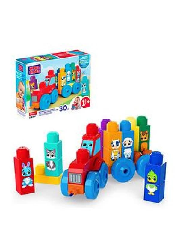 MEGA BLOKS First Builders Toddler Block Toys Set Build & Match Animal Tractor with 30 Pieces Learn Animals and Colors Red and Blue Ages 1+ Years