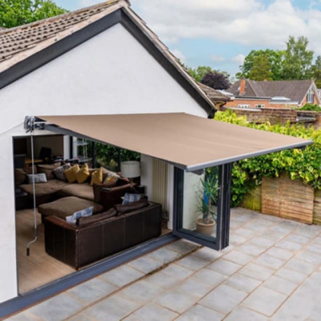 Jack Stonehouse 3 X 2.5M Electric Awning With LED Lights - Aluminium Frame Retractable Sun Shade Canopy For Garden Patio Door Window - Taupe Beige