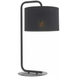 Satin Black Table Lamp Light - 23cm Fabric Cylinder Shade - Bedroom Desk Light