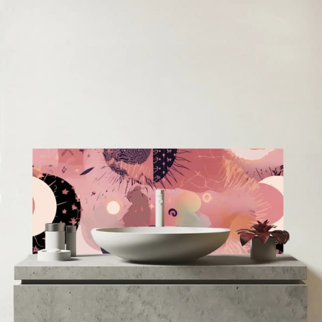 Warren Reed - Designer Abstract Red Pink Pattern Glass Bathroom Splashback Pink Unisex