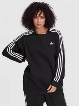 adidas Essentials 3 Stripes Fleece Sweat (Plus Size) - Black/White, Size 1X, Women