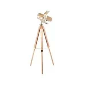 Gold And Natural Tripod Floor Lamp
