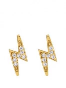 The Love Silver Collection 18Ct Gold Plated Silver Lightning Bolt Cubic Zirconia Stud Earrings