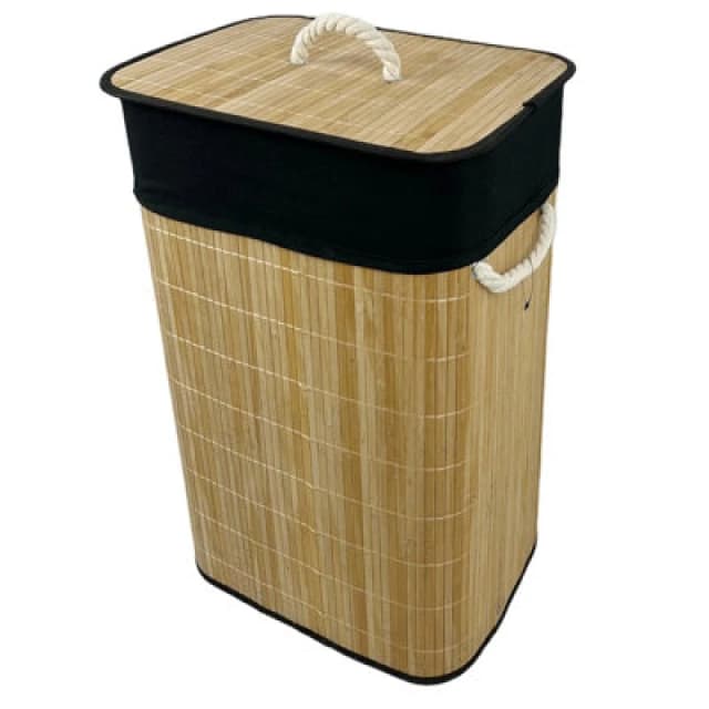 Gr8 Home Bamboo Laundry Basket With Lid Liner 72L Folding Washing Clothes Bin Hamper Bag