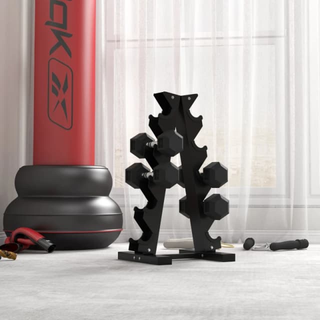 HOMCOM 2x5kg Rubber Dumbbell Sports Hex Weights Sets for Home Gym Fitness Workout Black unisex