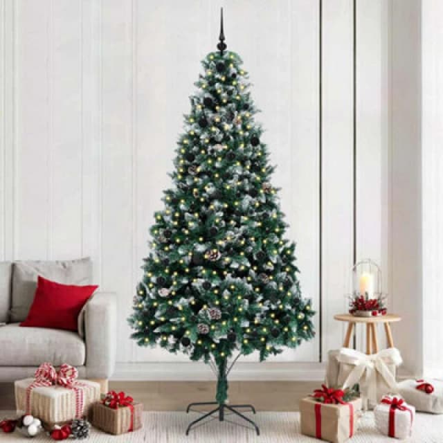 vidaXL Artificial Christmas Tree with 300 LEDs, 120 Black Balls with Stand Green 240 cm, Green 3396283
