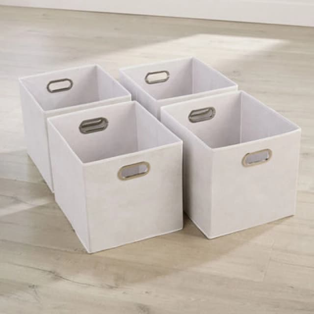 Home Source Cube Pack of Four Canvas Fabric 33x37cm Large Storage Insert Boxes White