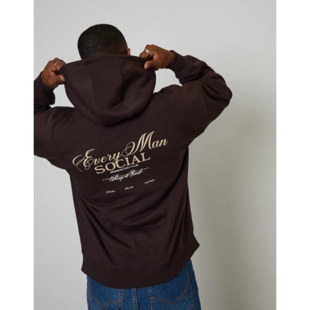Threadbare Threadbare Men Graphic Print Hoodie in Chocolate Size: Small Chocolate S Male 7625915222496