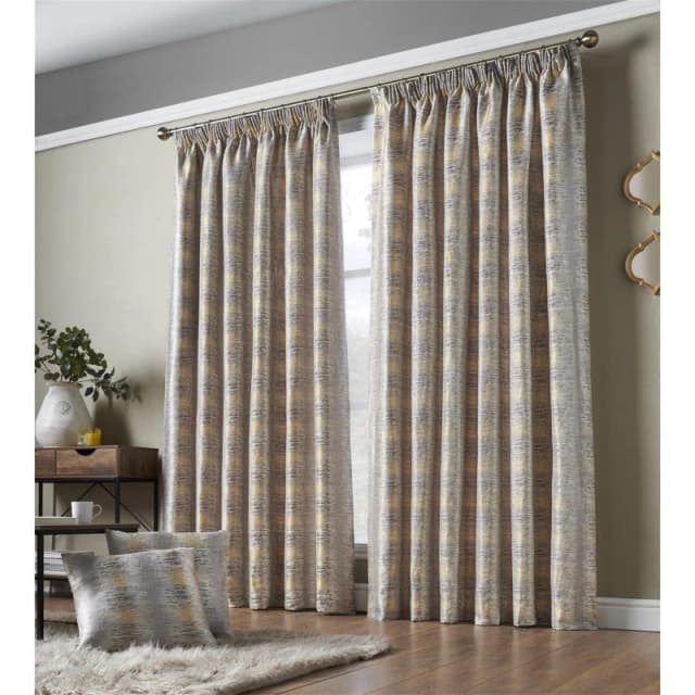 Alan Symonds Reflections Multi Yarn Lined Pencil Pleat Curtains Ochre unisex 117x137cm