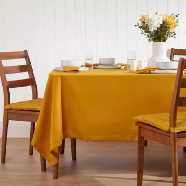 Homescapes Plain Cotton Tablecloth, 178cm x 300cm Mustard