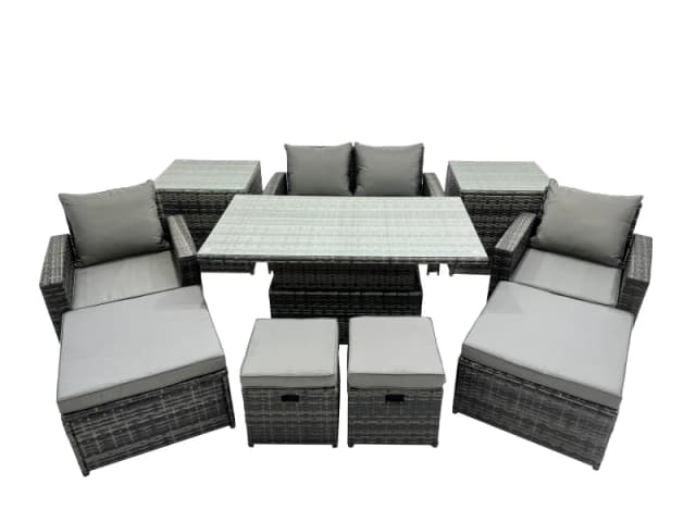 Fimous Outdoor Love Sofa Set 8 Seat Rattan Garden Furniture Set & 4 Stools in Dark Grey Dark Grey Unisex