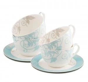 Belleek Living Novello Teacup and Saucer Set of 4