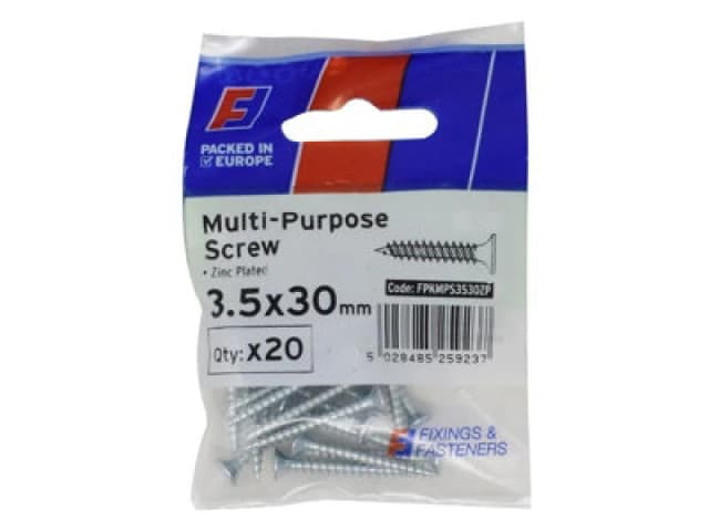 Forgefix Multi Purpose Pozi Screw Csk St Zp 3.5 X 30mm Forgepack 20 Forfpms3530Z