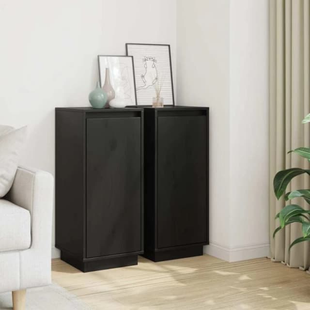 VIDAXL Sideboards 2 pcs Black 31.5x34x75cm Solid Wood Pine Vidaxl 813359