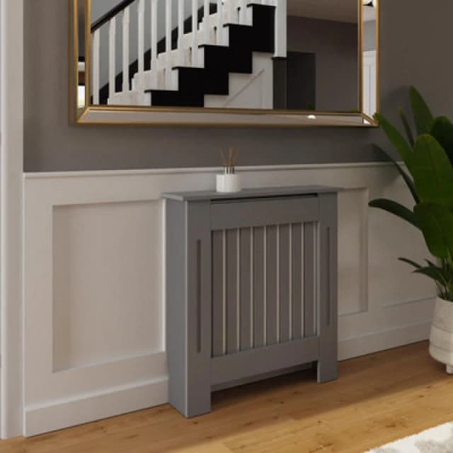 Fwstyle Vertical Slat Small Grey Radiator Cover (H) 82.3 (W) 78Cm (D) 19Cm