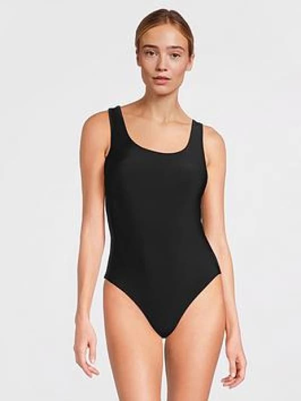 Speedo Womens Solid Scoop With Mesh One Piece - Black 8