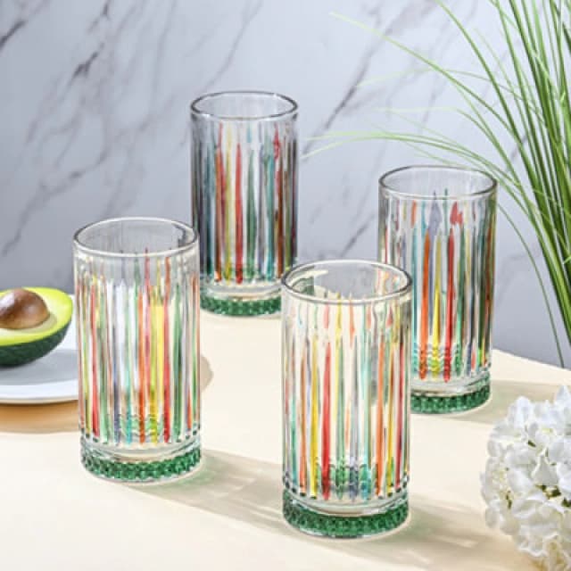 Elegant 4 Piece Rainbow Gradient Hi-Ball Glassware