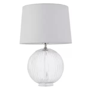 Mia Table Lamp Clear Ribbed Glass & Vintage White Linen 1 Light IP20 - E27