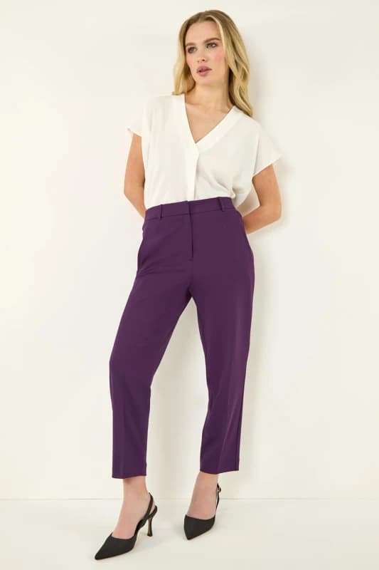 Roman Short Straight Leg Stretch Trouser Plum