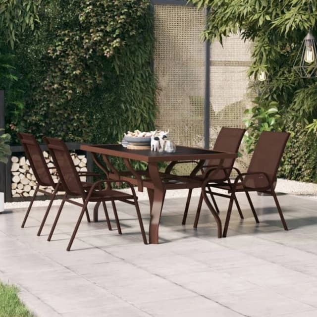 vidaXL Garden Table Brown and Black 140x70x70cm Steel and Glass, Brown 318772