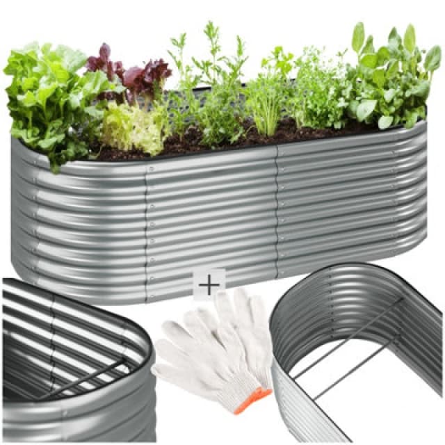 Tectake Raised Bed - For Gardens, 942 Litre Capacity, Galvanised, 200X100X60Cm 200 X 60 X 100 Cm - Silver