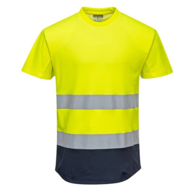 Portwest Hi Vis Contrast Mesh Insert Short Sleeve T Shirt C395YNRL Colour: Yellow / Navy