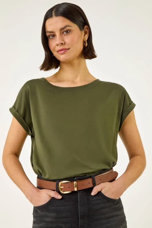 Roman Womens Plain Stretch Cotton Jersey T-Shirt in Olive Size: 10 Olive Female 10