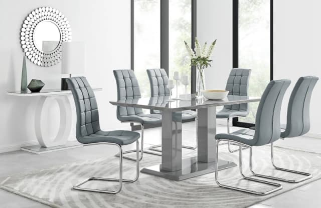 FurnitureboxUK FurnitureboxUK Imperia 6 Grey Dining Table and 6 Murano Chairs Grey One Size Unisex 5056542640728