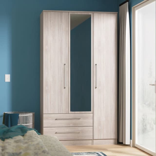 Ready Assembled 2 U Gloucester Triple Mirror Wardrobe with 2 Drawers (Ready Assembled) in Light Grey Light Grey Unisex