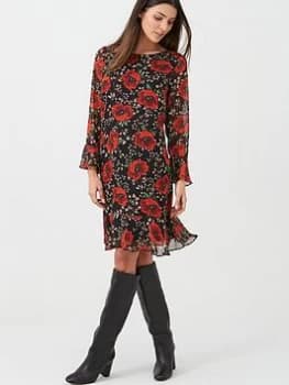 Wallis Lurex Poppy Flute Sleeve Dress - Black, Size 10, Women