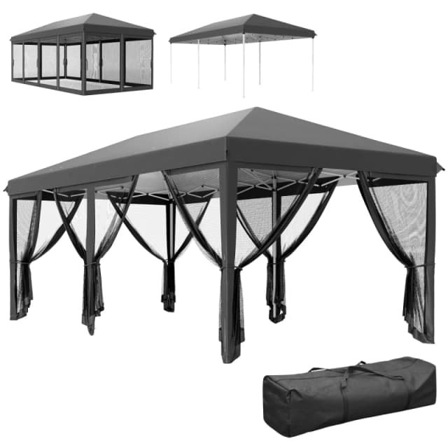 Outsunny 6 x 3(m) Pop Up Party Tent Canopy with 6 Removable Sidewalls Black 840-012V03BK