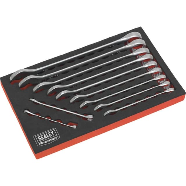 Loops 11pc Slim Handled Combination Spanner Set - 12 Point Imp Ring Open Head Wrench Multi