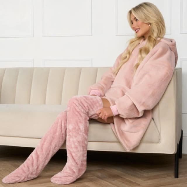 OHS OHS Over Knee Slipper Socks Bed Lounge Teddy Fleece Soft Sherpa Warm in Pink Pink One Size Unisex 5027434195251