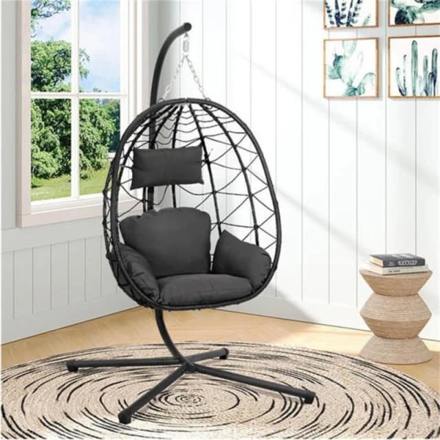 Breeins Egg Chair with Stand and Cushion - Black Unisex One Size