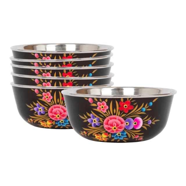 Billy Can Hand-Painted Picnic Snack Bowls - 14.5cm - Carbon Pansy - Pack of 6 Black