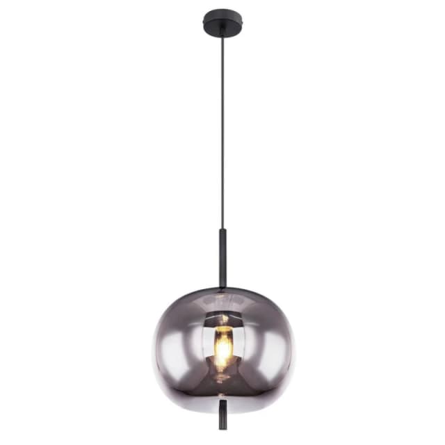 Netlighting Blacky Globe Pendant Ceiling Light Black Glass Shade 1x E27 Black Unisex