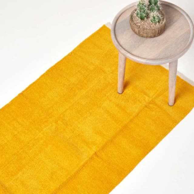 Homescapes 100% Cotton Plain Chenille Hall Runner, 66 x 200cm Mustard