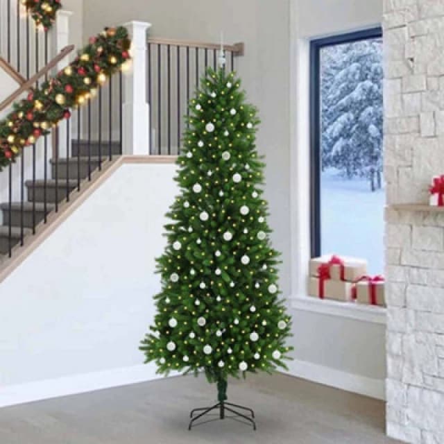 vidaXL Christmas Tree with 300 LEDs, White Balls with Stand Green 240cm PE, Green 3396352