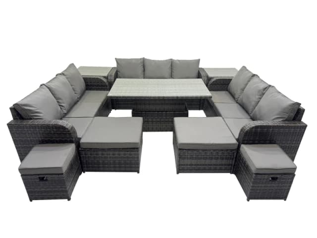 Fimous Rattan Garden Furniture Dining Set 13-seater with 2 Side Tables in Dark Grey Dark Grey Unisex