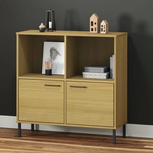 Vidaxl Bookcase With Metal Legs Brown 90X35X90.5cm Solid Wood Oslo, Brown 351015