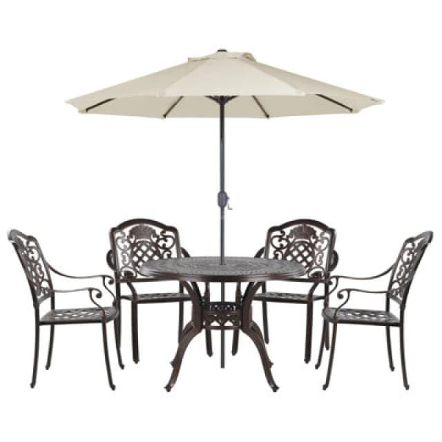 Beliani Garden Dining Set 4 Seater Salento With Parasol (16 Options) Metal Dark Brown
