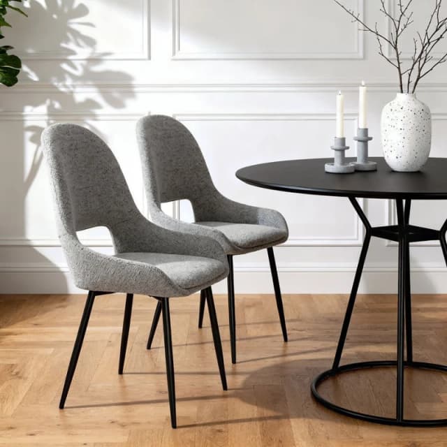 Home Garden Direct Pebble - Set of 2 Boucle Dining Chairs - Light Grey Light Grey Unisex