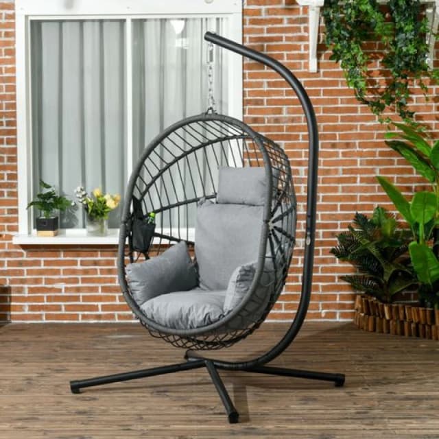 Outsunny Hanging Swing Chair with Thick Cushion, Patio Hanging Chair, Grey 84A-302V70GY
