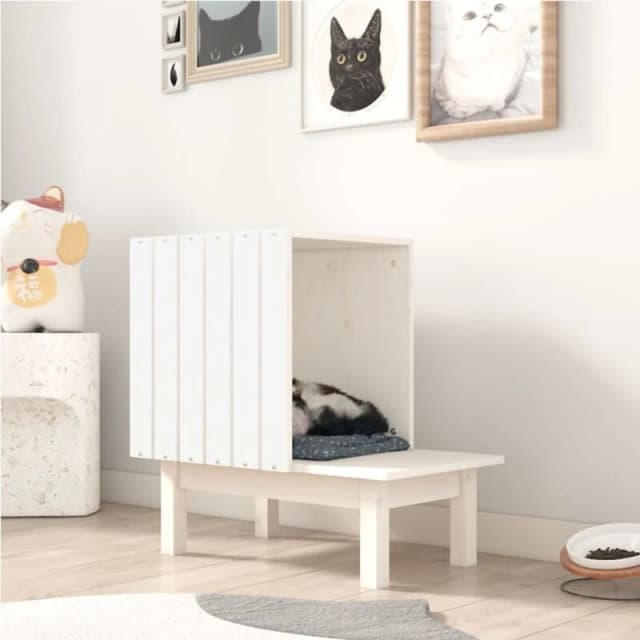 VIDAXL Cat House White 60x36x60cm Solid Wood Pine Vidaxl 8720287209508