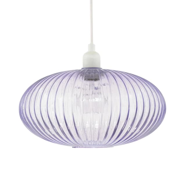 Happy Homewares Modern Designer Line Ribbed Glass Oval Pendant Lamp Shade in Lilac Lilac Unisex
