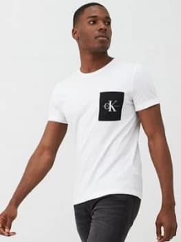 Calvin Klein Jeans Monogram Pocket T-Shirt - White, Size 2XL, Men